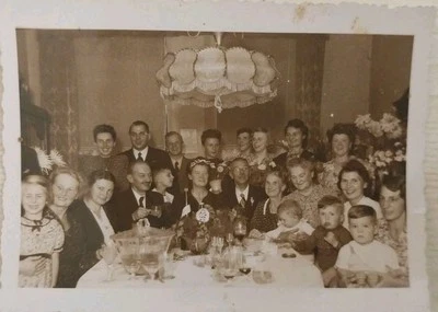Large Family Group Gathering, Dinner, Holiday, Vintage 1950s Photo - Image 1 of 3