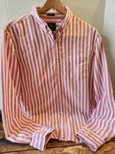 American Eagle Seriously Soft Button Down Red White Striped Shirt Mens Large - Picture 1 of 12