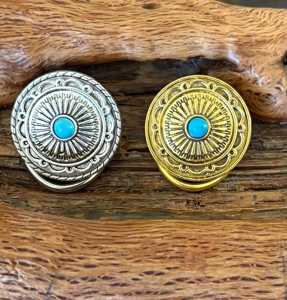 Tobogán de Trapo Salvaje Sol Tibetano Plata u Oro Azteca con Cuentas Turquesa Foto 1 de 4