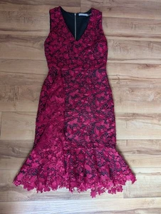 Vestido Alice + Olivia Katie Rojo Vino Bordado Encaje Sin Mangas Floral Talla 4 - Imagen 1 de 10