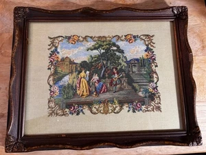 Vintage 1961 Cross-stitch, Needle Point. Victorian, French. 13 1/2 In By 11 In. - Picture 1 of 3