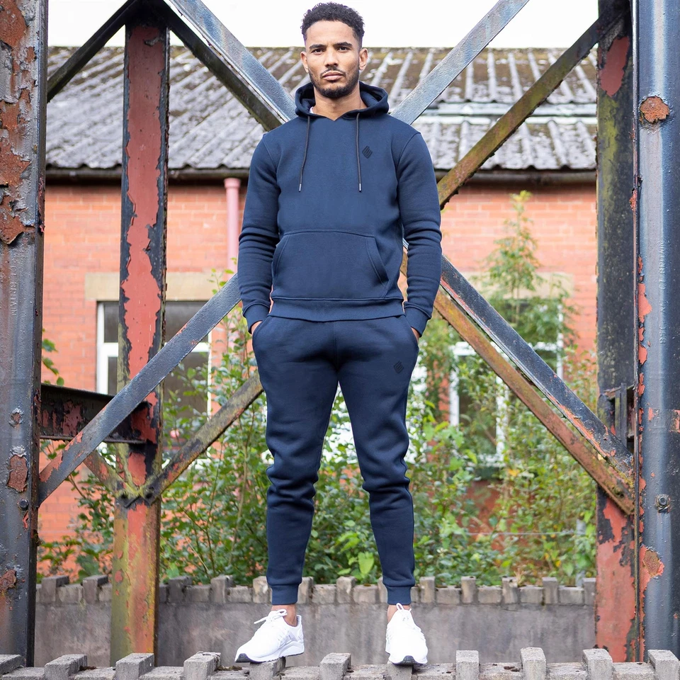 Enzo Hombre Chándal Completo Juego Rayas Sudadera con Capucha Pantalón de Gym - Imagen 1 de 1