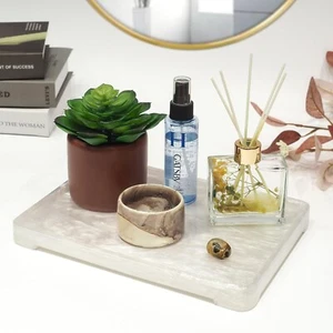 Suanti Handcraft Pearl White Texture Bathroom Vanity Tray Organiser for Counter - Picture 1 of 5