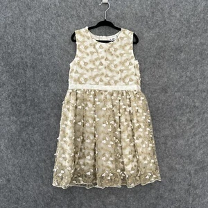 Topolino Girls Gold With Lace And White Bow Design Dress Sz 6 - Picture 1 of 5