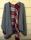 NEW STEVE MADDEN REVERSIBLE DOUBLE BREASTED RED,WHITE& BLACK PLAID WRAP SHAW