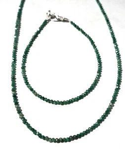 925 Plata 16" Collar / 7" Pulsera Natural Zambia Esmeralda Piedra 2mm Cuentas - Imagen 1 de 6
