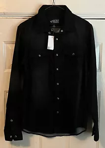 RUDE HOT TOPIC MEN'S CASUAL BLACK DESIGNER PEARL SNAP BUTTON UP L/S SHIRT SM NWT - Picture 1 of 7
