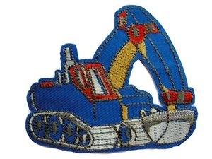 Excavator Child Embroidered Twill Iron On Patch Applique - Blue - Picture 1 of 1
