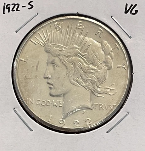 1922-S Peace Dollar - VG - Very Good - 90% Silver Cover