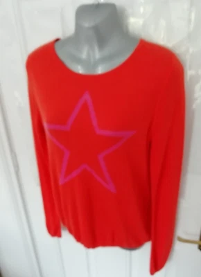 Hush Ladies Size XS Orange Pink Star Stretchy Fine Knit Jumper Top VGC - Image 1 of 4