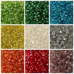 Transparent Lustred & Rainbow (AB) glass seed beads - size 8/0 (~3mm), 50g pack - Picture 1 of 45