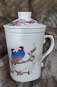 Teavana Porzellan Teetasse mit Teeei & Deckel Blumen und Vögel gebraucht - Bild 1 von 8