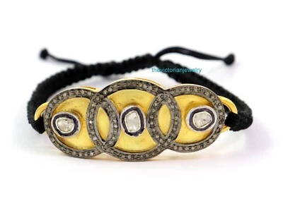 Uncut Polki Pave Diamond Bracelet 925 Sterling Silver Wedding Jewelry For Her - Image 1 of 4