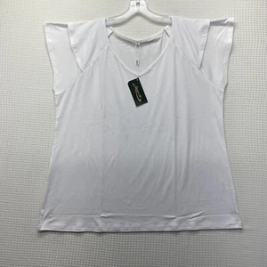 OFEEFAN Womens Summer Tops Short Sleeve V Neck T-Shirts Loose Fit White SZ 2XL - Picture 1 of 9