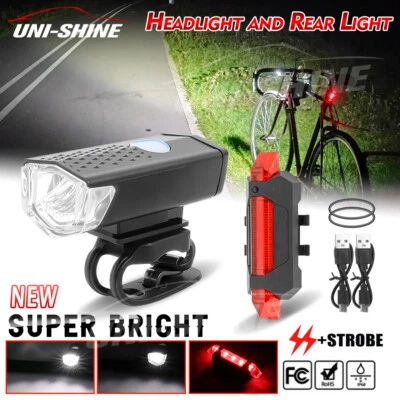 SUPER BRIGHT BIKE BICYCLE LIGHTS SET LIGHT FULLY RECHARGEABLE WATERPROOF - Image 1 of 4