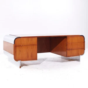 Leon Rosen for Pace Mid Century Walnut and Stainless Steel Desk - Picture 1 of 9