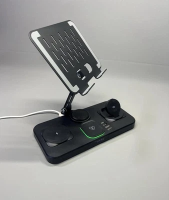 Wireless Charging Station Tablet Phone Holder Dock Night Light Clock Display - Image 1 of 4