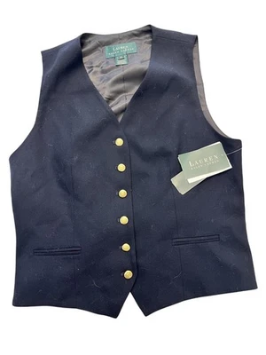 Lauren Ralph Lauren Vest Girls Junior 10 Navy Wool Lined Gold Buttons Made USA - Image 1 of 4