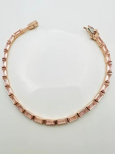 Rose gold over sterling silver baguette CZ tennis bracelet 8” Read - Picture 1 of 8