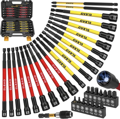 ELEAD Magnetic Nut Driver Bit Set, 35-Piece Extra Long Nut Driver Set for Impact Drill