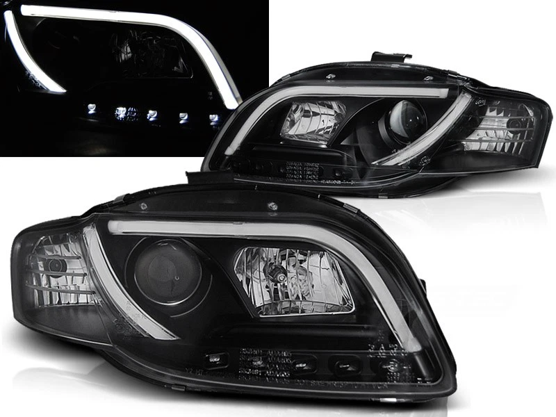 headlights for AUDI A4 B7 2004 2005 2006 2007 2008 LED tube lights black LHD - Image 1 of 1