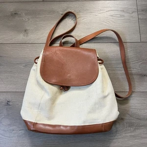 L.L. Bean Vintage Rucksack mit Kordelzug Braun Leder & Gewebtes Canvas Retro Style - Bild 1 von 9