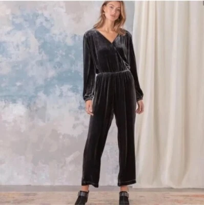 New Sundance Aviana Velvet Wrap Jumpsuit in Smoke Gray Size M - Image 1 of 4