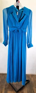 Vintage Emma Domb Of California Full Length Dress Turquoise Blue Sheer - Picture 1 of 15