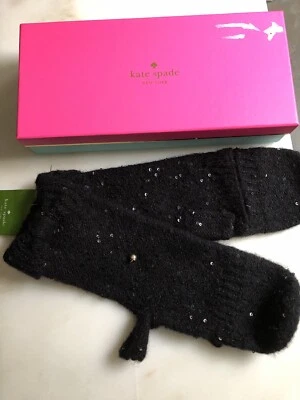 Guantes Kate Spade Negro Lentejuelas Pop Top Mitones NUEVO CON Caja de Regalo Foto 1 de 4