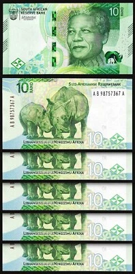 South Africa 10 Rand 2023, UNC, 5 Pcs LOT, P-148 Nelson Mandela - Image 1 of 4