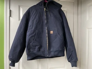 Vintage Carhartt Lined Hooded Jacket Size Large RN 14806 Dark Blue - Picture 1 of 12
