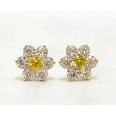 14k White Gold Flower Stud CZ Earrings screw back - Image 1 of 4