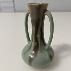 Vintage Green  Brown Tie Dye Miniature Vase Marked 39  4” Unique Rare Collectors