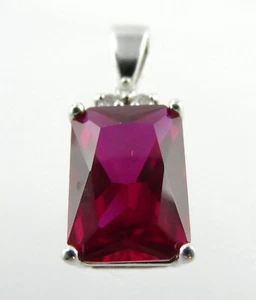 RJ Sterling Silver Lab Created Ruby and Diamond Pendant 925 4.5g 7/8 Inch Length - Picture 1 of 14