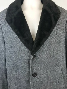 Abrigo de lana vintage para hombre marrón cuello de piel sintética forrado Zero King talla 42 hecho en EE. UU. - Imagen 1 de 10