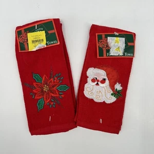 Vintage Sultan's Linens Fingerspitze Küche Bad Handtücher Weihnachten Santa rot - Bild 1 von 9