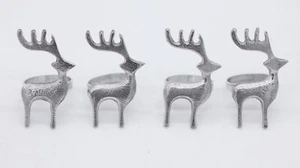 Set of 4 Metal Reindeer Christmas Napkin Rings Silver Colored - Picture 1 of 2