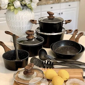 15-teiliges Kochgeschirr-Set Granitbeschichtete Antihaft Töpfe und Pfannen Set - Bild 1 von 9