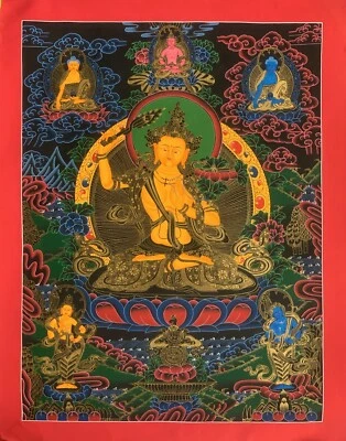 PINTURA ORIGINAL PINTADA A MANO MANJUSHRI/MANJUSHREE TIBETANA THANGKA/ANKA Foto 1 de 4