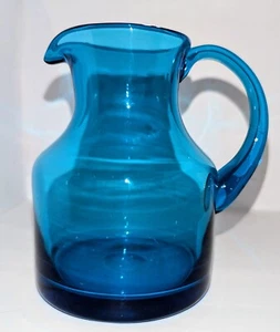 Vtg Blenko Blown Glass Pitcher Jug Cerulean Blue Small 5½" Smooth Pontil A+!💠 - Bild 1 von 12