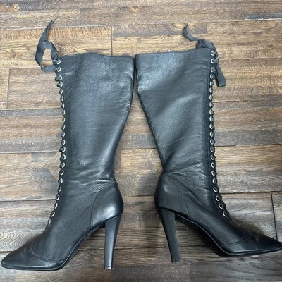 Botas Colin Stuart de cuero marrón oscuro con cremallera plataforma 10B con cordones Foto 1 de 4