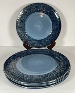Set of 4 THRESHOLD KINGFIELD Stoneware 10-1/2" Blue Dinner Plates EUC - Picture 1 of 6
