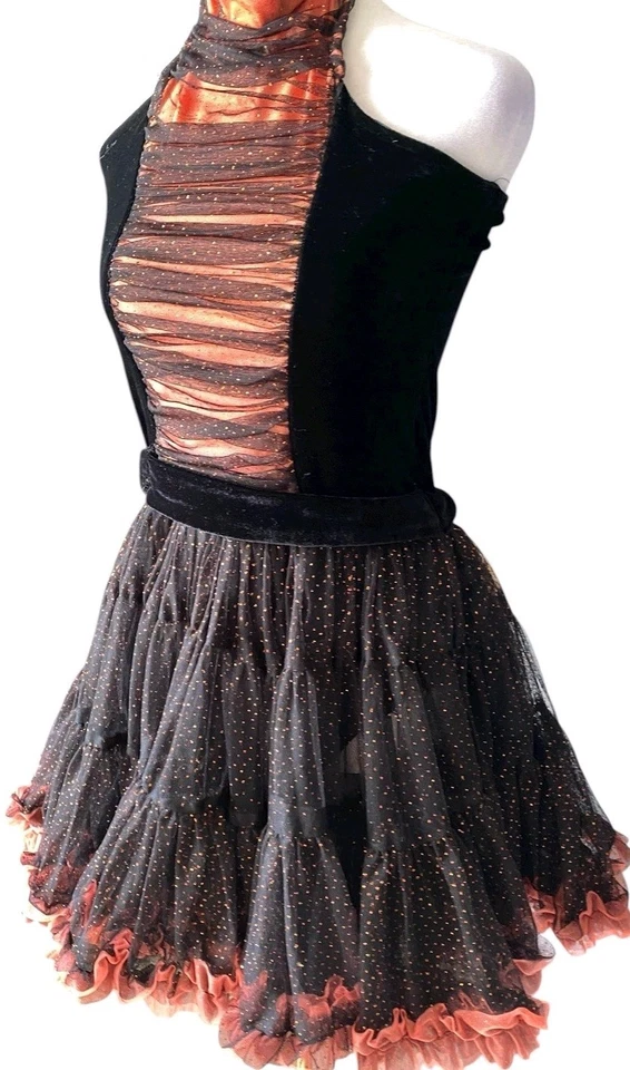 Princess Paradise Tutu Witch Costume Girls M 10 Orange Black Velvet Dress Frilly - Image 1 of 4