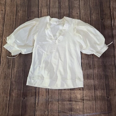 Top Marie Oliver para mujer XS Marfil Viva Popover manga corta cuerpo de felpa francesa Foto 1 de 4