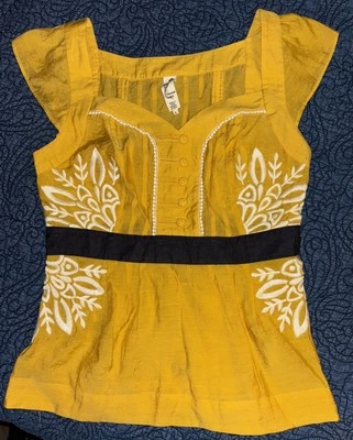 Blusa Top Babydoll Floreat Anthropologie Amarilla Talla 0 Floral Bordada ASO Foto 1 de 4