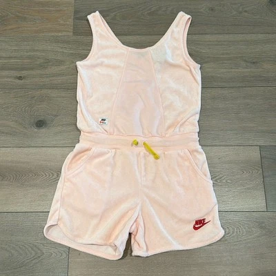 NIKE девочек наследия розовый персик махровый Майка Детский комбинезон шорты размер большой - Изображение 1 из 4