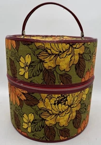 Vintage 60er Jahre Floral Rund Hut oder Perücken Box mit Henkel - Retro Mod Blume - Bild 1 von 24