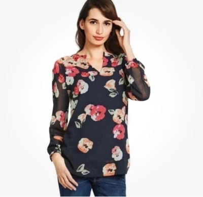 Blusa CAbi Manga Larga de Gasa Forrada Negra con Amapolas Rojas Para Mujer’s Talla M Foto 1 de 4