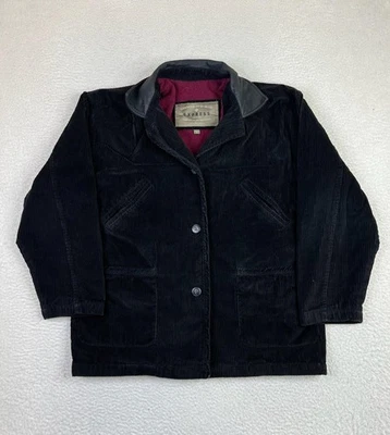 Express Jacket Mens Medium Black Corduroy Leather Collar Quilted Lined Chore - Image 1 of 4
