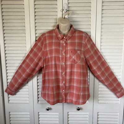 Browning 女式珊瑚格子珍珠扣编织西部草原衬衫 2XL — 第 1/4 张图片